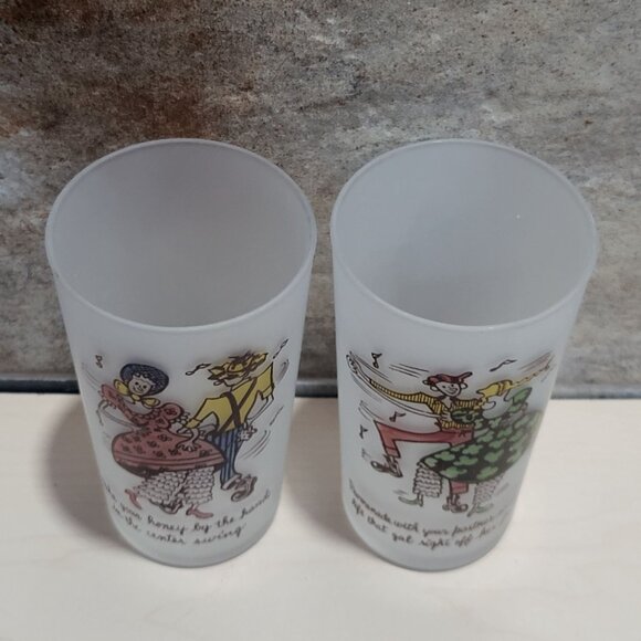 Vintage Square Dance Highball Federal Frosted Glass Tumblers Set of 2 - Picture 2 of 10